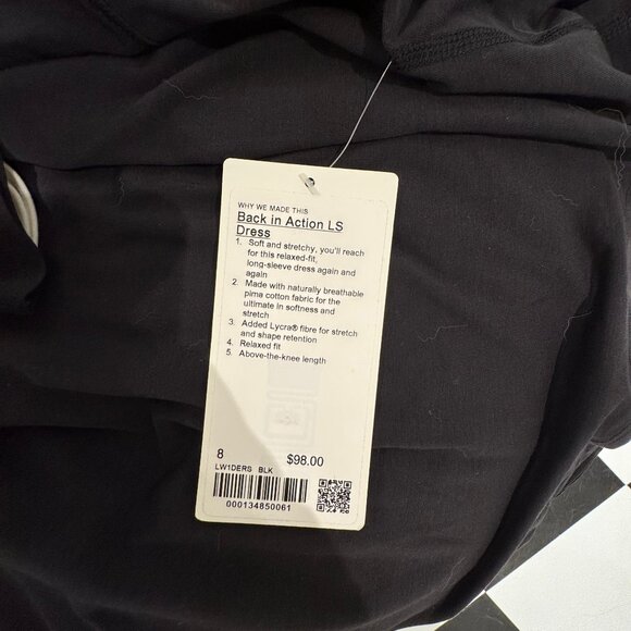 NWT lululemon Back in Action Long-Sleeve Dress Black - Size 8 - Picture 5 of 5